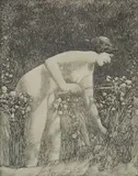 Childe Hassam, - ''Lilies'' (Cortissoz 5)- chiaroscuro wood