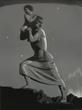 Rockwell Kent, - ''Night Flight''- chiaroscuro wood, engraving in black and bluish gray, 1941