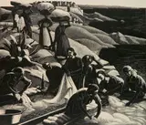 Clare Leighton, - ''Corsican Washerwomen''- wood, engraving, 1934
