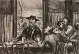 Reginald Marsh, - ''Cafe du Dome'' (Sasowsky 2)-, lithograph, on chine appliqued back with heavy wove, 1928