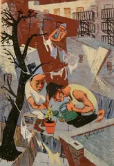 Sylvia Wald, - ''Gardening''-, silkscreen in color, some paper toning, spots of foxing in margins, rippling to paper