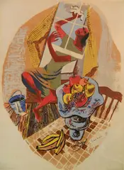 Sylvia Wald, - ''Spring Cleaning''-, silkscreen in color, 1941, paper toning and spots of foxing and rippling to paper