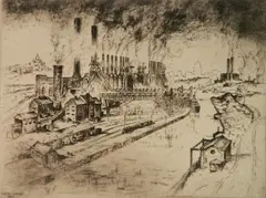 Anton Schütz, - ''Cleveland Steel Mills''-, etching, 1927