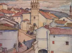 Rolf Stoll, - ''European Rooftops''-, watercolor and graphite on paper, 1926