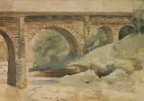 Ora Coltman, - ''The Bridge at Olmsted Falls''-, watercolor on paper, 1892