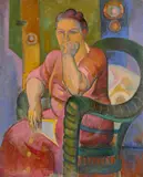 William Sommer, - Martha Seated in a Chair-, oil on masonite mounted to a panel