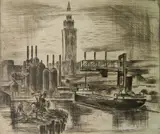 Kálmán Kubinyi, - ''Lake Port''-, etching