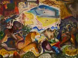 Paul B. Travis, - ''Cave People-, watercolor on paper, 1946