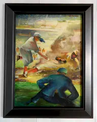 - Sliding Into The Base- by Norbert Lenz, oil on panel (with painting on verso), offered Oct 2018