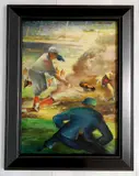 Norbert Lenz, - Sliding Into The Base-, oil on panel (with painting on verso)