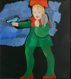 Mary Spain, - ''Girl and A Bird''-, acrylic on canvas