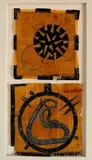 Chris Pekoc, - ''Circle, Snake and Sphere''- machine sewn, mixed media (diptych), 1995, both panels