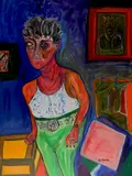 Sid Rheuban, - ''Blue and White Shirt with Belt''-, acrylic on canvas