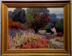 Kent R. Wallis, - ''Down From The Mountainside''-, oil on canvas, 1989