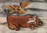 Graciela Rodo Boulanger, - Bull and Bird-, etching in colors