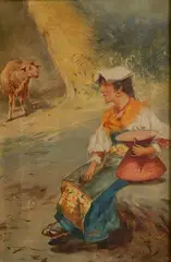 - ''The Lone Visitor'' (Maiden with vase, Sheep)- by L. Stetanelli, oil on canvas, offered Sep 2018