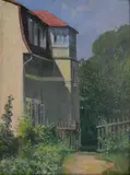 Leopold Widlizka, - Landscape with Hosue and Gate-, oil on canvas mounted to illustration board