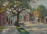 Frank Beatty, - ''Street Scene, Saugatuck MI''-, oil on canvasboard, 1965