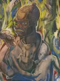 - ''Pygmy Mother and Child''- by Paul B. Travis, watercolor on paper, 1938, offered Sep 2018