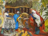 Paul B. Travis, - ''Nigerian Woodcarver's Hut''-, watercolor on paper, 1969