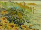 Robert Laessig, - Sunflowers and Fisherman-, watercolor on paper
