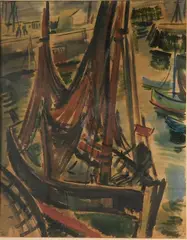 Carl Rabus, - Sailboat at Dock-, watercolor on paper