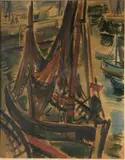Carl Rabus, - Sailboat at Dock-, watercolor on paper