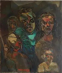- Figures- by Myron Mayers, oil on masonite, 1947, offered Dec 2015