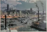 John Stobart, - ''Pittsburgh: Water Street by Gaslight in 1899''- off-set