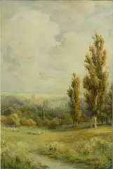 Joseph Powell, - ''Canterbury Cathedral From A Distance''-, watercolor on paper