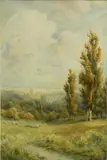 Joseph Powell, - ''Canterbury Cathedral From A Distance''-, watercolor on paper