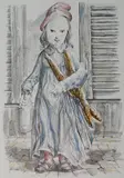 - Young Girl with Baguettes and Bottle- by Tsuguharu Foujita, lithograph in colors, offered Dec 2015