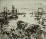- ''The Last Shipbuilding at Scarborough''- by Nelson Dawson, etching in sepia, 1910, offered Dec 2015