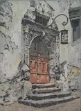 Hans Figura, - Doorway-, etching in colors
