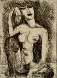 Marcel Gromaire, - ''Petit nu Accoude''-, etching, 1924
