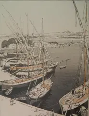 - ''The Port of St. Tropez''- by John E. Platt, woodcut in colors, 1924, offered Dec 2015