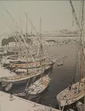 John E. Platt, - ''The Port of St. Tropez''-, woodcut in colors, 1924