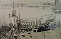 - ''Building the Trawler''- by John E. Platt, woodcut in colors, 1929, offered Dec 2015