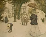 Manuel Robbe, - ''Promenade Au Parc Monceau'' (Merrill-Chase 137)-, aquatint in colors, c. 1906