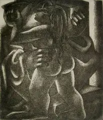 Emilio Amero, - Rear Facing Nude-, aquatint, 1969