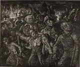 Albert Abramovitz, - Town Burning- wood, engraving