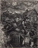 Albert Abramovitz, - Family in Cart- wood, engraving