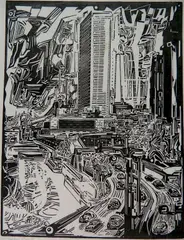Fiske Boyd, - ''Concept'' (UN Building)-, woodcut, 1951