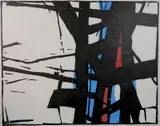 Robert Conover, - ''Cityscape''-, woodcut in colors, 1957