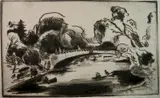 Werner Drewes, - ''Prospect Park Bridge'' (Brooklyn) (Rose 193)-, drypoint, 1933