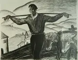 Mabel Dwight, - ''Basque Country'' (Robinson & Pirog 13)-, lithograph on chine colle, 1927