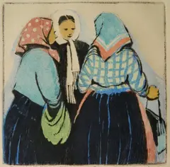 May Gearhart, - ''Market Reports''-, etching in colors, c. 1930