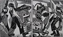 Helen West Heller, - ''Cider Press''-, woodcut diptych, 1939