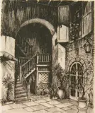 Morris Henry Hobbs, - ''Courtyard, Maison Seigmouret, New Orleans''-, etching and drypoint