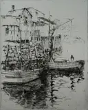 Alfred Hutty, - Fishing Wharf-, drypoint